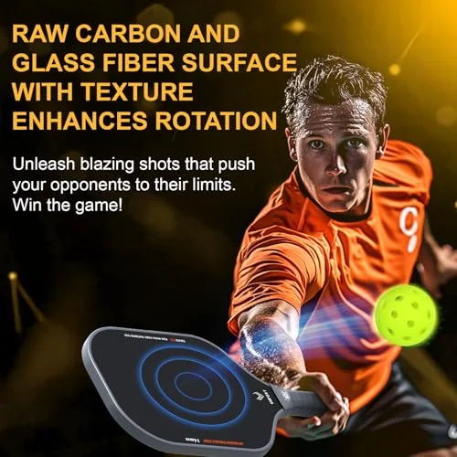 Pickleball Paddles Set of 2, Lightweight Raw Carbon and Glass Fiber Surface Pickleball Racket Set with 14mm PP Honeycomb Core, USAPA Compliant, 4 Pickle Balls, 4 Tapes, 1Bag, 1 Paddle Cleaner — view 3